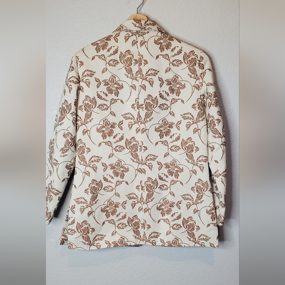 ALEX NEW YORK Cream Cognac Embroidered Satin  Eccentric Blazer Jacket Size 6 - Picture 6 of 11